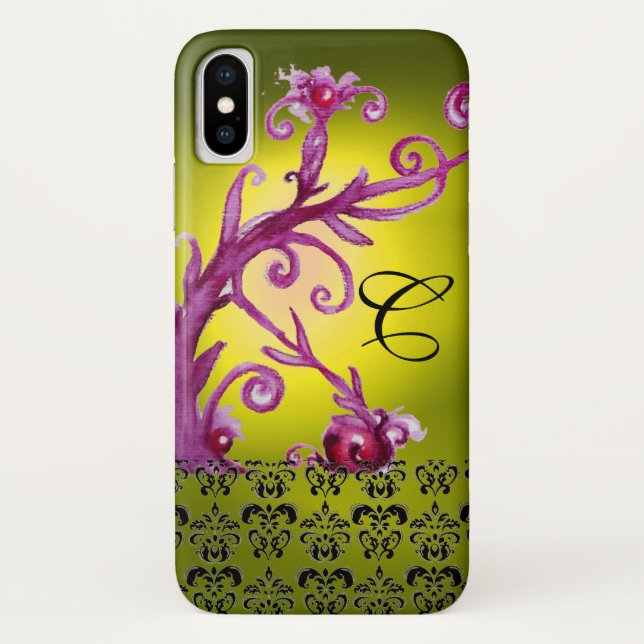 YELLOW PINK FLORAL SWIRLS,BERRIES DAMASK MONOGRAM Case-Mate iPhone CASE (Back)