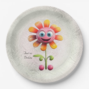 Yellow Pink Flower Paper Plate