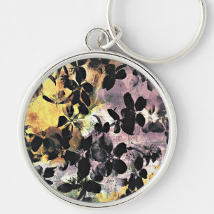 Yellow pink flower pattern floral digital art key ring