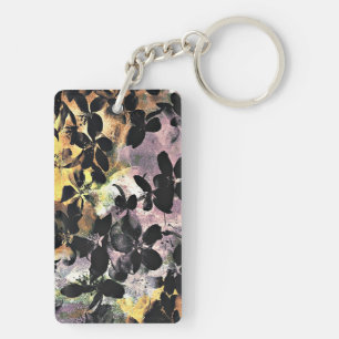 Yellow pink flower pattern floral digital art key ring