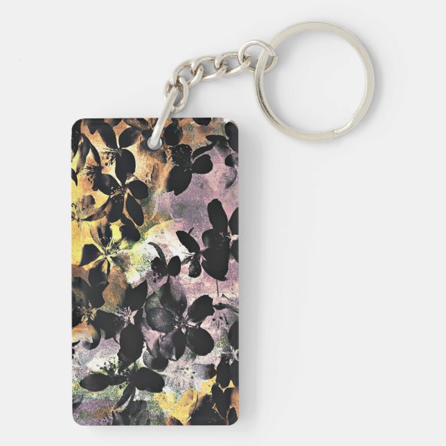 Yellow pink flower pattern floral digital art key ring (Back)