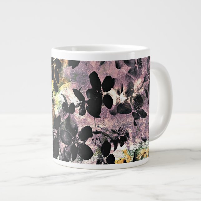 Yellow pink flower pattern floral digital art large coffee mug (Front Right)