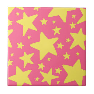 Yellow Pink Geometric Stars Pattern Tile