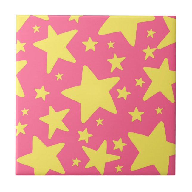 Yellow Pink Geometric Stars Pattern Tile (Front)