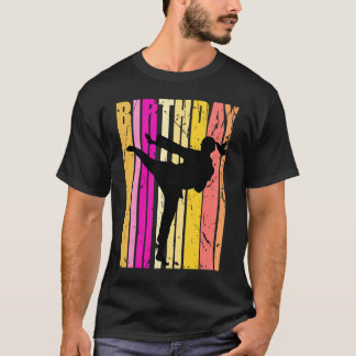 Yellow Pink Girls Karate Birthday Retro Silhouette T-Shirt