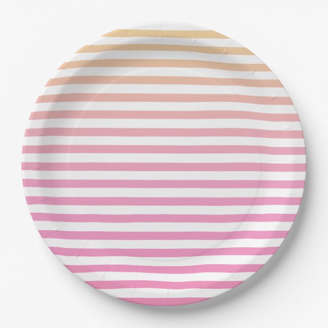 Yellow Pink Gradient Striped Paper Plate (Front)