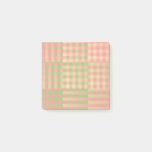 Yellow Pink Green Chequered Patchwork Pattern Post-it Notes
