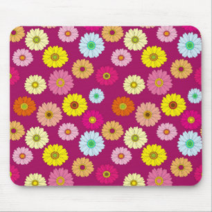 Yellow Pink Green Daisy Flowers Mouse Mat