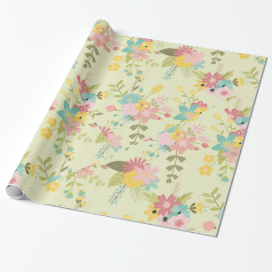 Yellow Pink Green Florals Wrapping Paper