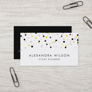 Yellow, Pink, Grey and Black Confetti Dots Modern Business Card