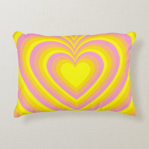Yellow Pink Hypnotic Heart Love Pattern Decorative Cushion
