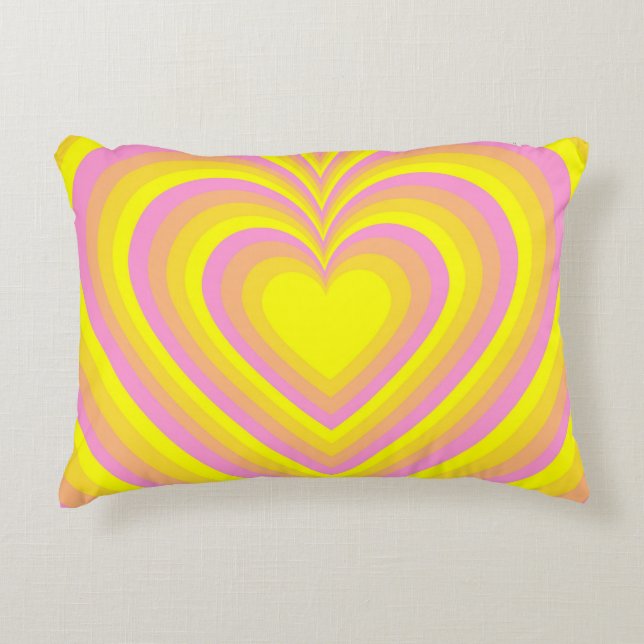 Yellow Pink Hypnotic Heart Love Pattern Decorative Cushion (Front)
