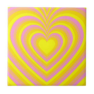 Yellow Pink Hypnotic Heart Love Pattern Tile