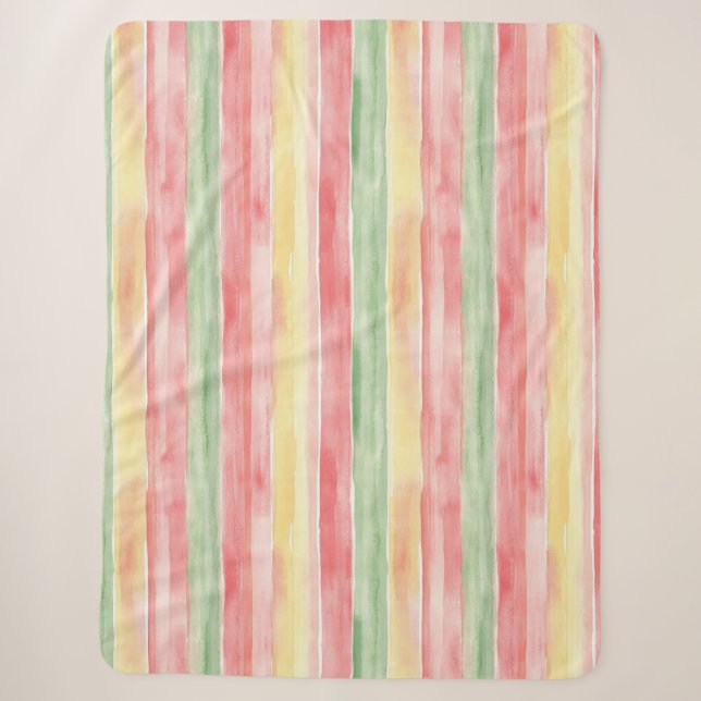 Yellow Pink Mint Stripes Aloha Sherpa Blanket (Front)