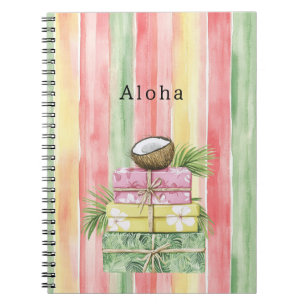 Yellow Pink Mint Stripes Coconut Tropical Floral Notebook