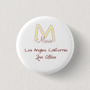 yellow pink monogram name love city marron trendy 3 cm round badge