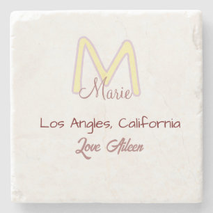yellow pink monogram name love city marron trendy stone coaster