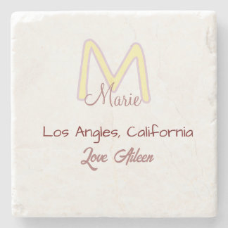 yellow pink monogram name love city marron trendy  stone coaster