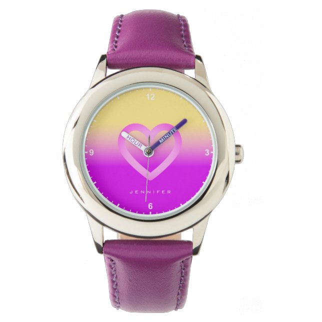 Yellow Pink Ombre Colour Gradient Bicolor Name Tex Watch (Front)
