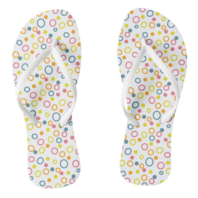 Yellow Pink Orange Aqua Circles and Dots Flip Flops (Footbed)