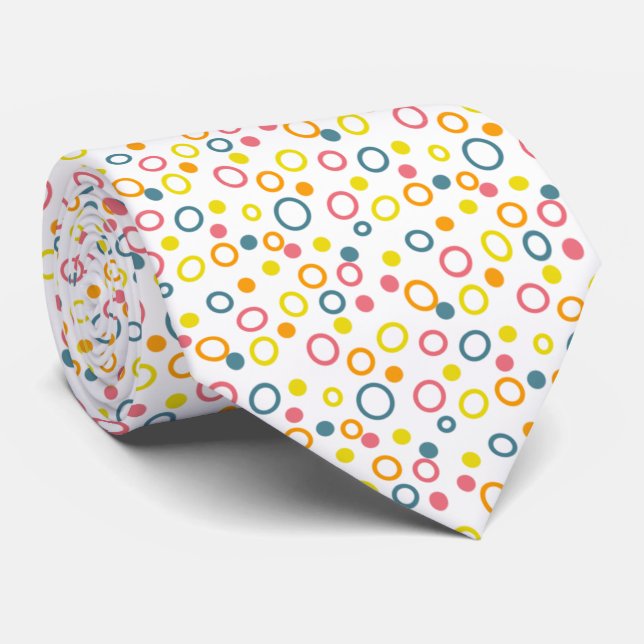 Yellow Pink Orange Aqua Circles and Dots Tie (Rolled)