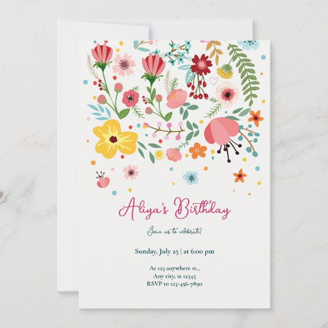 Yellow Pink Orange Floral Birthday Invitation (Front)