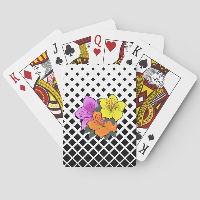Yellow Pink orange Flowers Black White Graphic Playing Cards (Back)