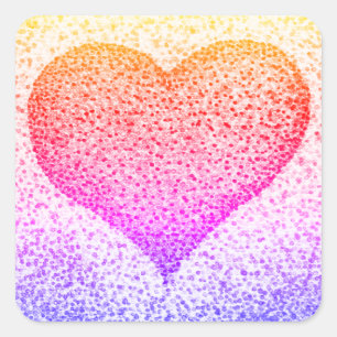 Yellow Pink Orange Pointillism Heart Square Sticker