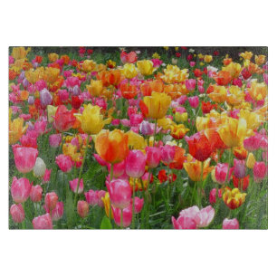 Yellow pink orange red tulips cutting board