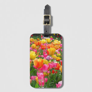 Yellow pink orange red tulips luggage tag