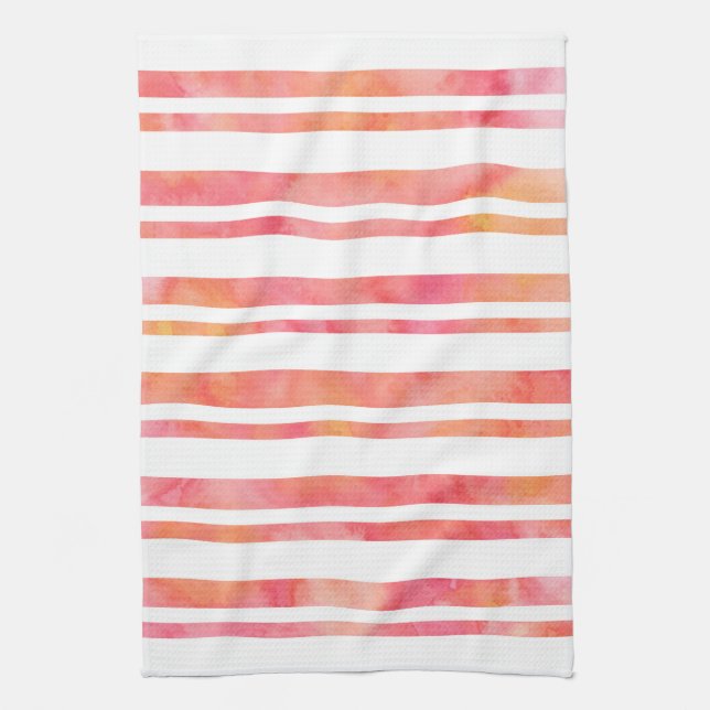 Yellow Pink Orange Watercolor Stripes Tea Towel (Vertical)