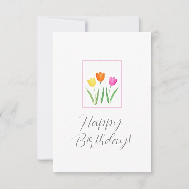 Yellow Pink Orange Watercolor Tulip Stems Card (Front)
