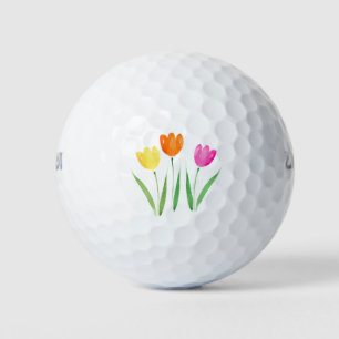 Yellow Pink Orange Watercolor Tulip Stems Golf Balls