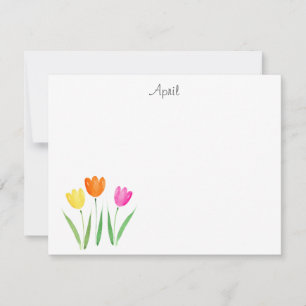Yellow, Pink, Orange Watercolor Tulip Stems Note Card