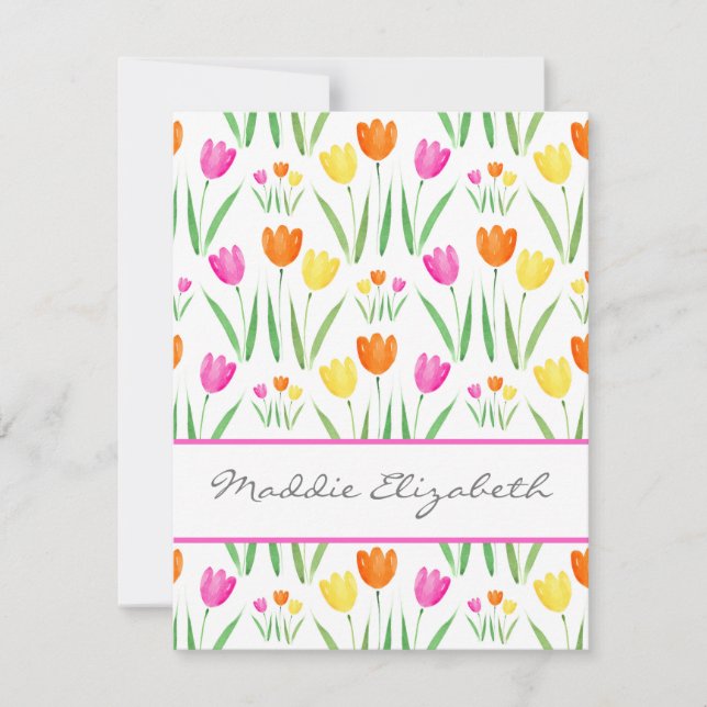 Yellow, Pink, Orange Watercolor Tulips Pattern  Card (Front)