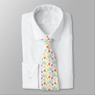  Yellow, Pink, Orange Watercolor Tulips Pattern Tie