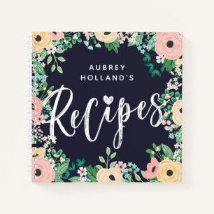 Yellow Pink Pastel Roses Floral Frame Recipes Notebook