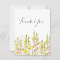 Yellow Pink Pen & Watercolor Field of Hollyhocks