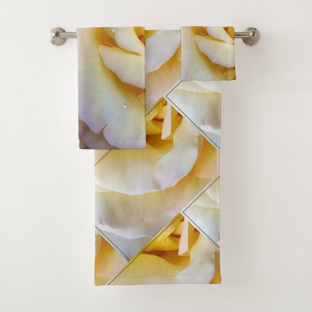 Yellow pink petals bath towel set (Insitu)