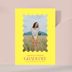 Yellow Pink Photo School 25 Graduate Wavy Frame Announcement