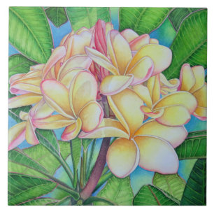 Yellow Pink Plumeria Tile