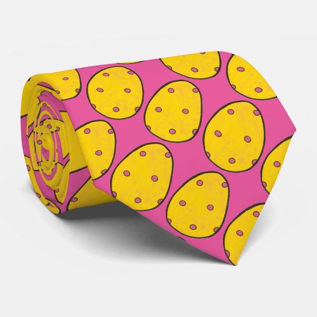 Yellow Pink Polka Dot Easter Basket Egg Eggs Tie (Rolled)