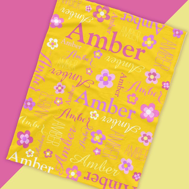 Yellow pink purple girls name Amber flower blanket (Creator Uploaded)