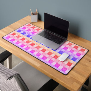 Yellow pink purple Heart gingham Desk Mat