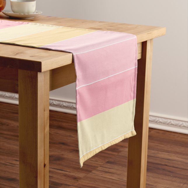 Yellow Pink Purple Stripes Pastel Colours Template Short Table Runner (In Situ)