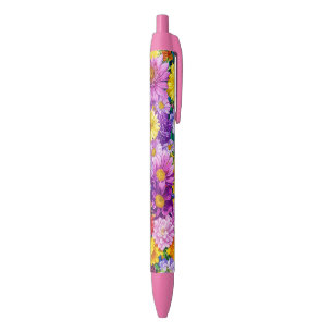 Yellow Pink Red Blue Green Garden Flowers Pattern Ink Pen