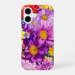 Yellow Pink Red Blue Green Garden Flowers Pattern iPhone 16 Case
