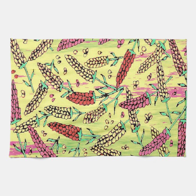 yellow, pink & red pattern tea towel (Horizontal)