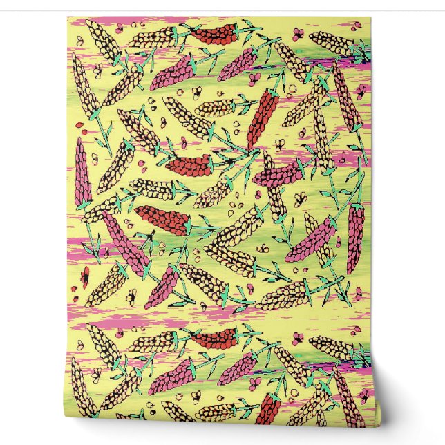 yellow, pink & red pattern wallpaper (Unrolling)