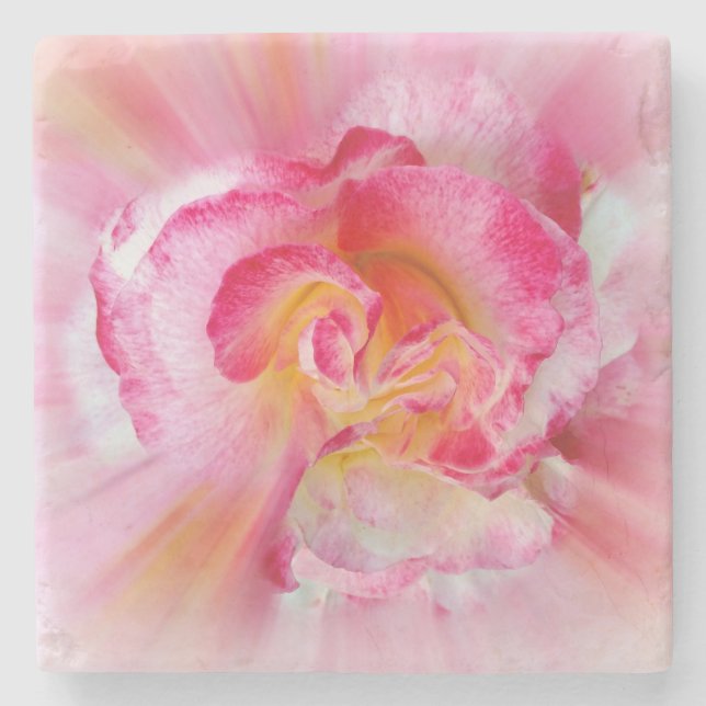 yellow pink Rose Stone Coaster (Front)